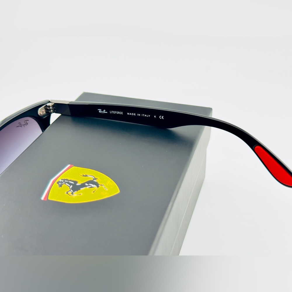 Ray-Ban Scuderia Ferrari Sunglasses RB4195M Polished Black Frame Gray Lenses - Picture 11 of 14